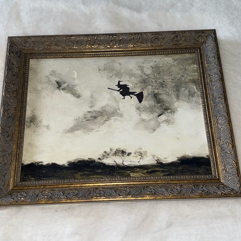 NEW Petal Lane Framed Witch Silhouette Halloween Painting 11x14”